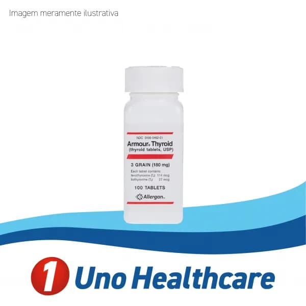 Armour Thyroid (Desiccated Thyroid Extract) extrato de tireoide desidratada 180mg — 100 comprimidos
